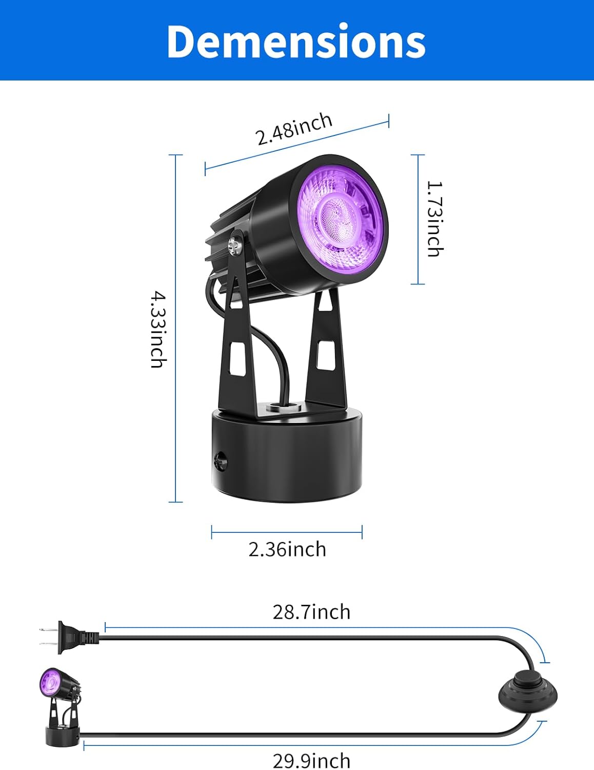 DOREIO Focos LED para interiores de 3 W, luces de iluminación RGB para interiores, lámpara de foco para plantas de 120 V, decoración de iluminación