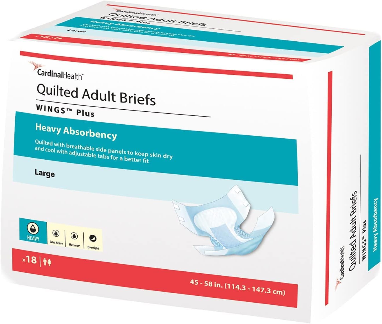 Covidien 75343101 Incontinente Breve Wings Choice Plus Tab Cierre Grande Desechable Pesada Absorbencia 66034 Caja De 18