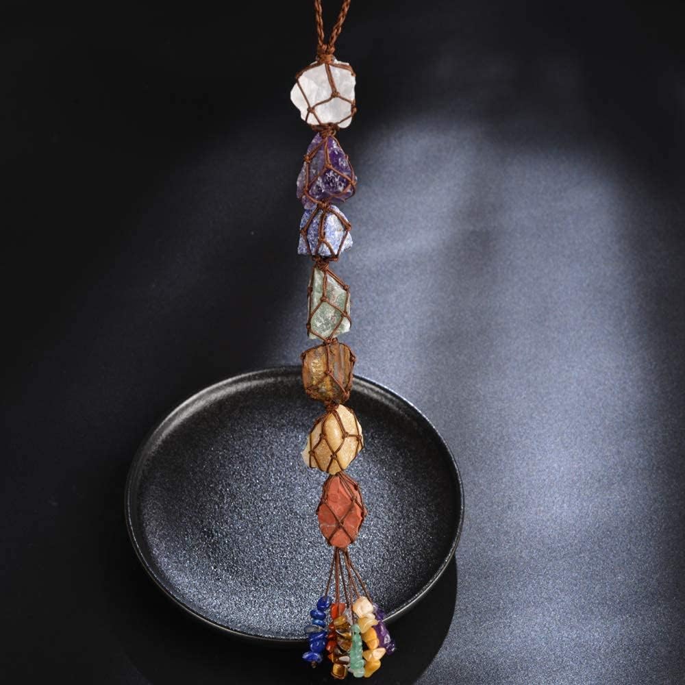 Adornos colgantes hechos a mano 7 chakras piedras crudas decoración del hogar Feng Shui ornamento