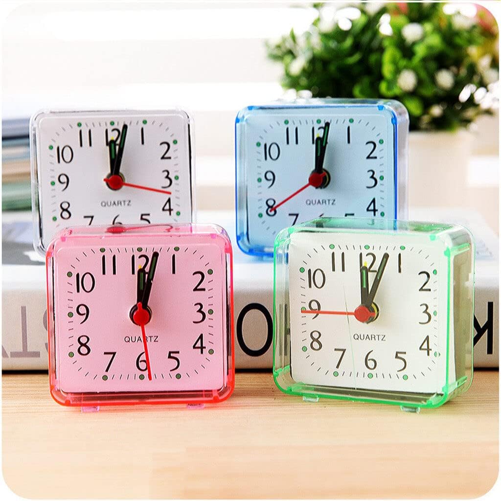 Reloj despertador cuadrado, silencio, sin batería, pequeño reloj despertador portátil de viaje, blanco y creativo, bonito e inteligente