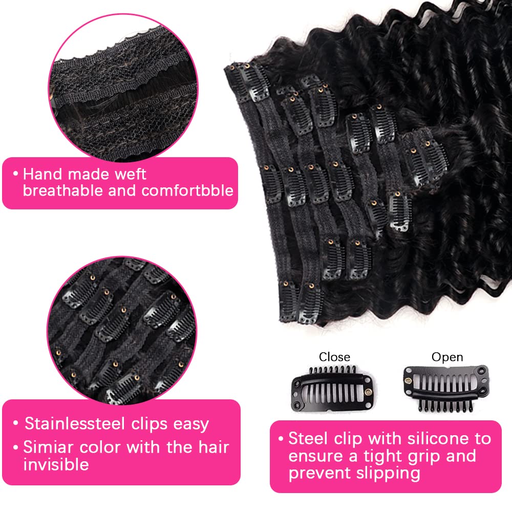 Pobokix Extensiones de cabello humano virgen brasileño con clip, para mujeres negras, 8 unidades, extensiones de cabello humano Remy con clip, 18