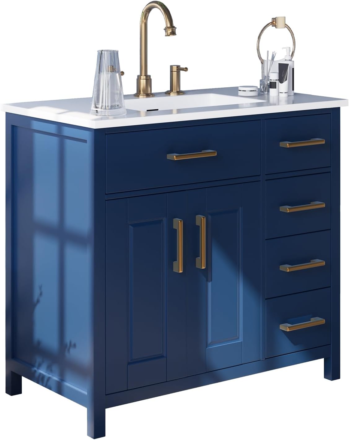 Combinación de tocador de baño de 36 pulgadas con lavabo, moderno juego de gabinete de baño individual pequeño, incluye encimera de 37 pulgadas y