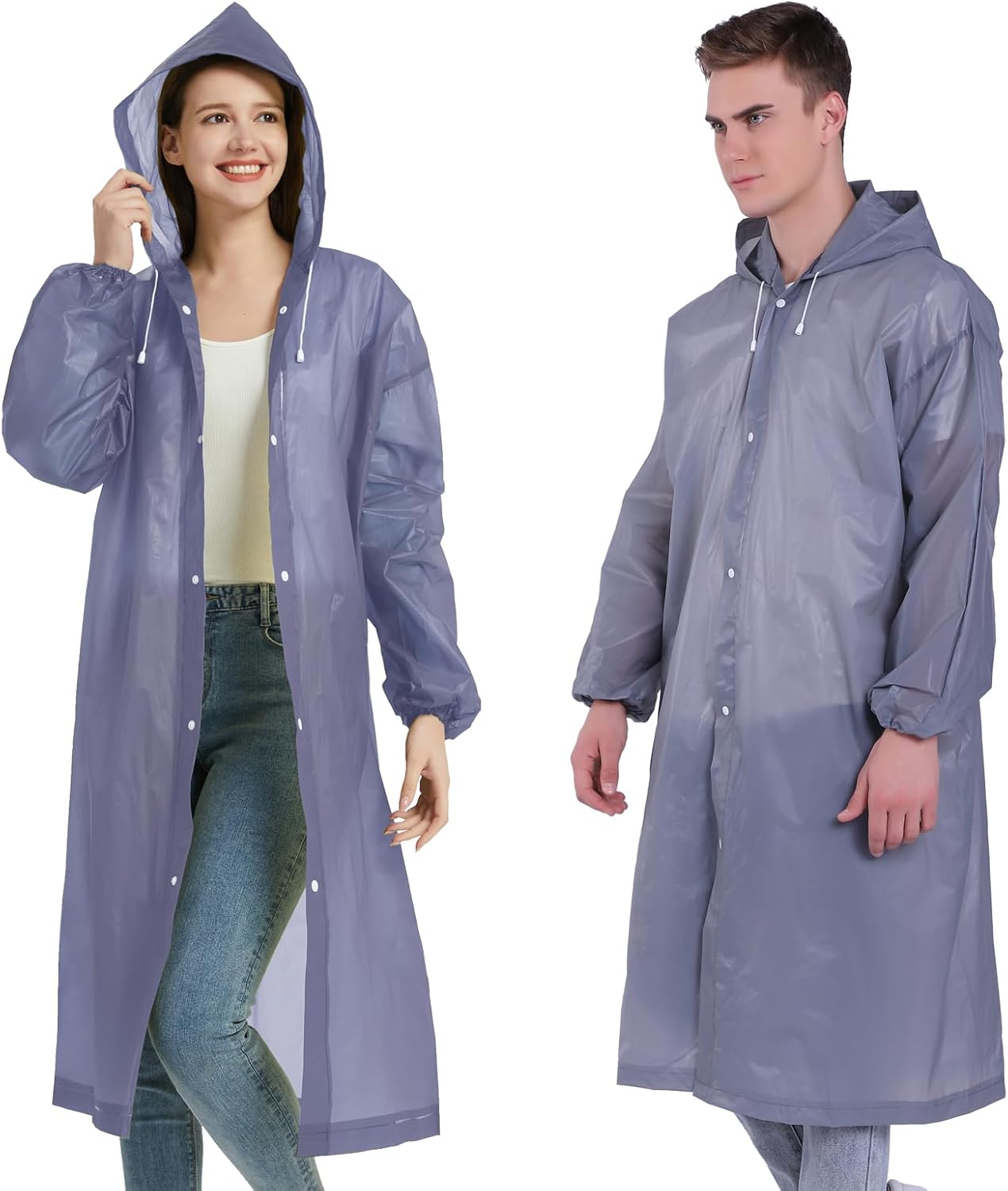 YDYJKI 2 Ponchos de lluvia reutilizables para adultos y hombres, abrigos de lluvia ligeros transparentes para mujeres con capucha y cordón
