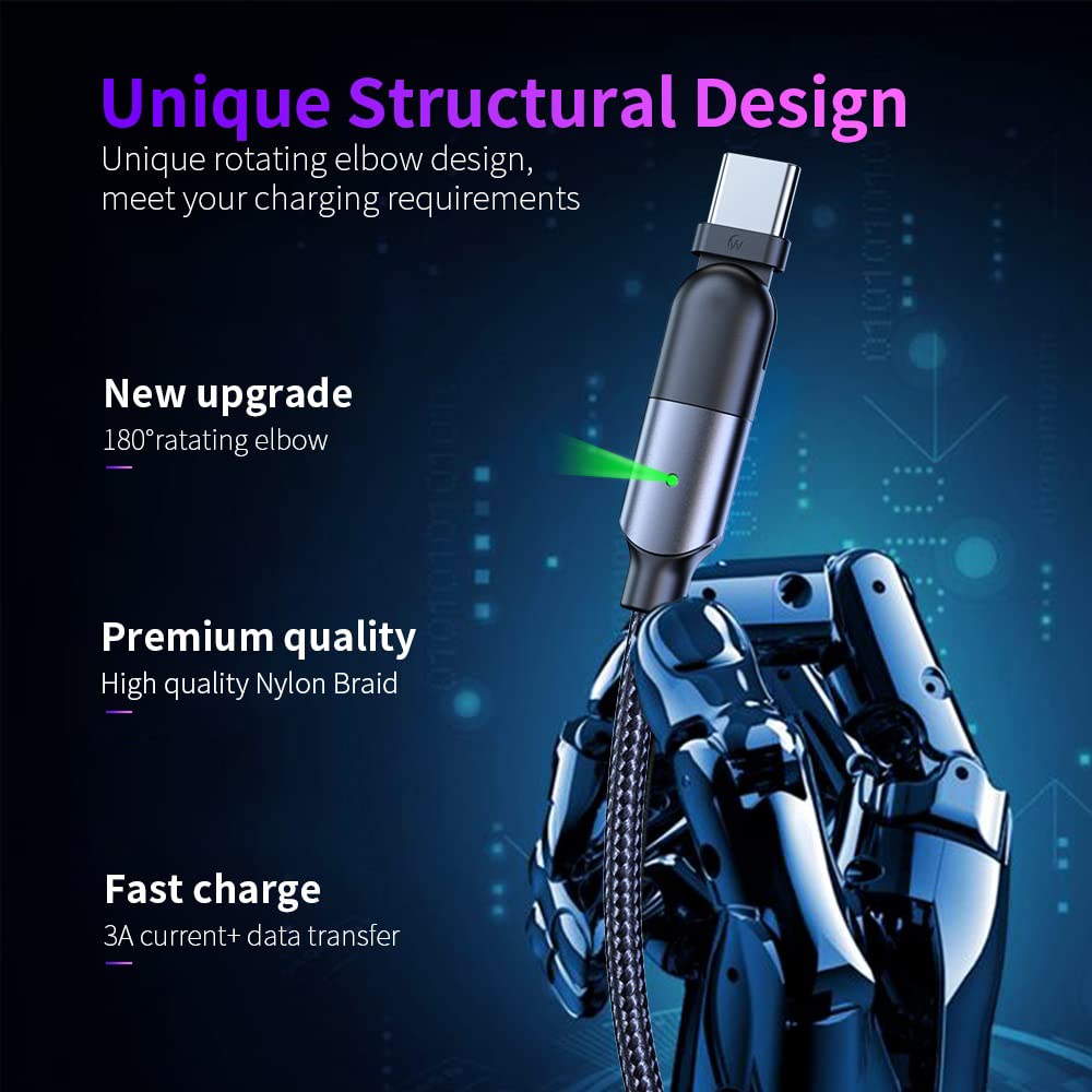 navor Cable de carga y transferencia de datos USB tipo C de 3.9 ft con cabezal giratorio de 180 , compatible con teléfonos SamsungLGMotoLG,
