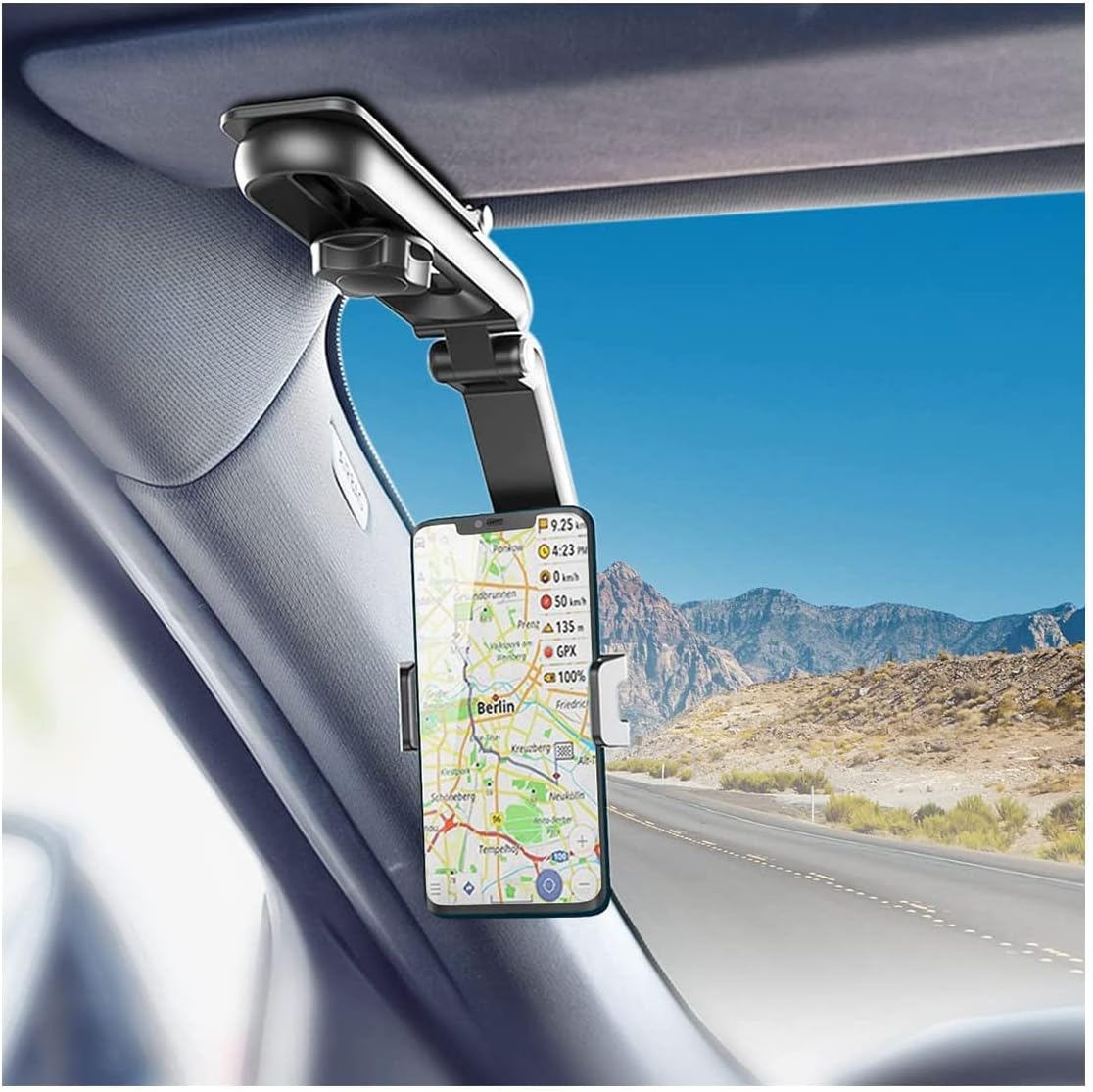 Soporte de teléfono celular para automóvil, clip de montaje de teléfono celular de automóvil, soporte giratorio de 360 para visera solar de