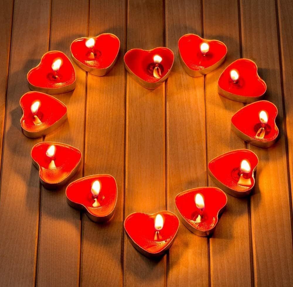50 velas en forma de corazón, velas rojas sin humo para decoración de cumpleaños, propuestas, bodas, fiestas, día de San Valentín y velas de té de