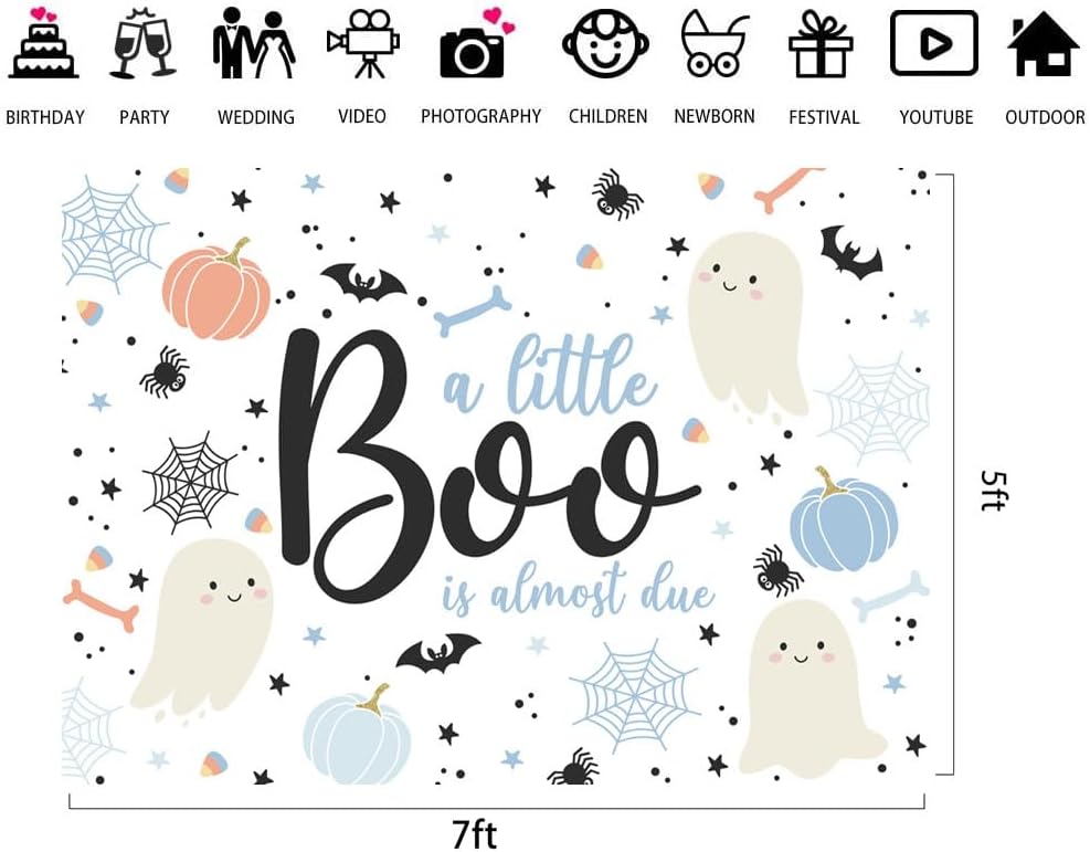Lofaris A Little Boo is Almost Due – Telón de fondo Haolloween Boy Girl Baby Shower On The Way Decoraciones Pancarta de fotografía Fondo Fantasma