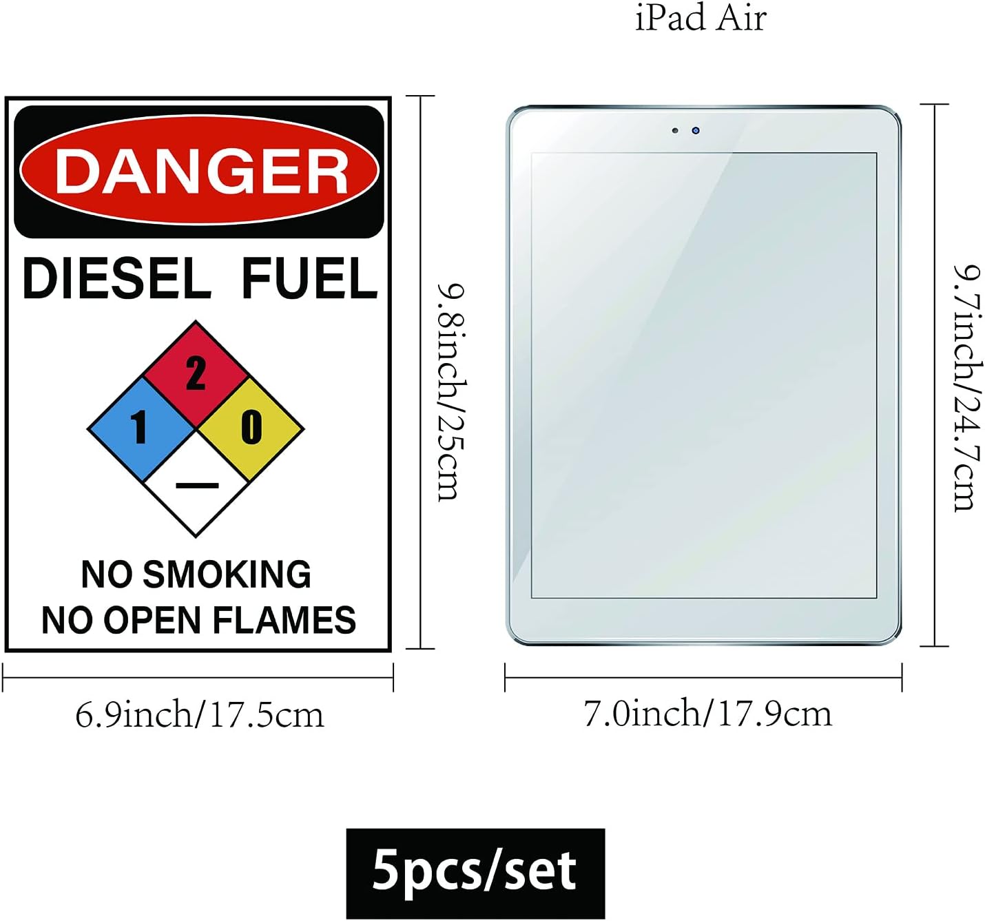 CRASPIRE Danger – Calcomanías de combustible diésel, paquete de 5 calcomanías de peligro de combustible diésel, no fumar y no llamas abiertas, 7 x