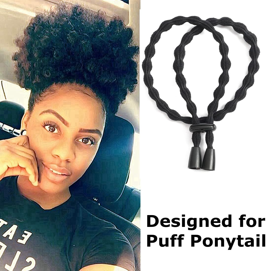 Afro – Corbatas de cola de caballo con cordón ajustable para cabello corto rizado rizado moño lazos para la diadema Afro larga acolchada para