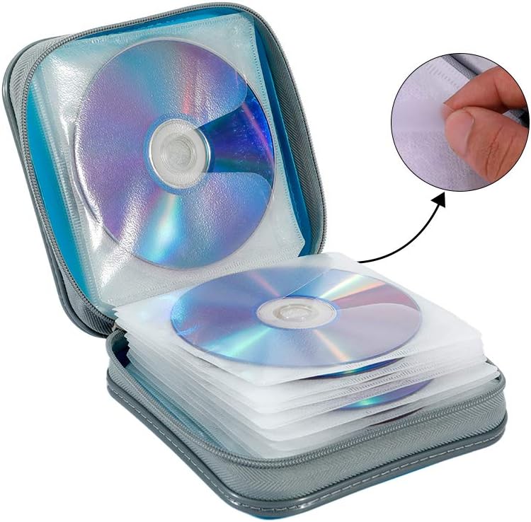 Funda para CD, CDDVD, 40 capacidades, funda protectora para CD y VCD, organizador de almacenamiento, folleto, cartera para el hogar y el auto (azul