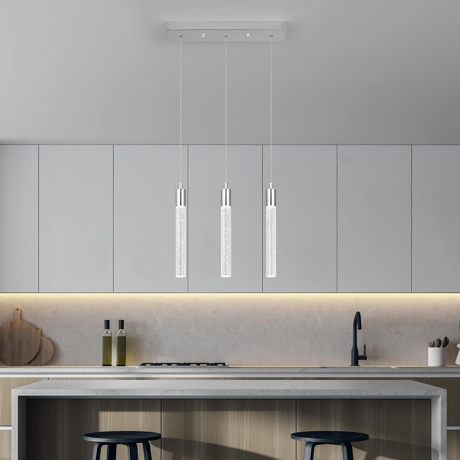 Iluminación moderna para isla de cocina, lámpara colgante de isla de cocina, regulable, LED, cromada, mini iluminación colgante, comedor, sala de