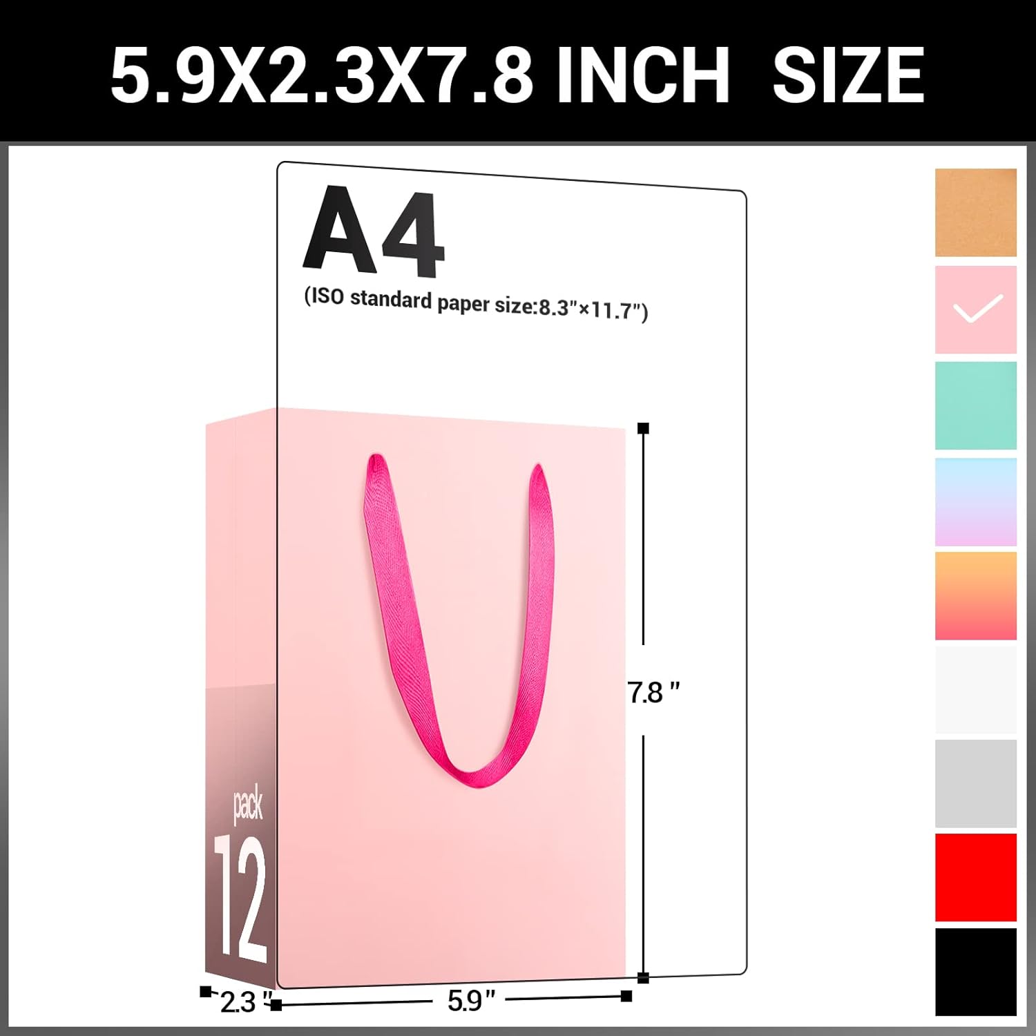 EUSOAR Bolsas pequeñas de color rosa para regalo, paquete de 12 bolsas de compras de 5.9 x 2.3 x 7.8 pulgadas con asas a granel, bolsas de regalo de