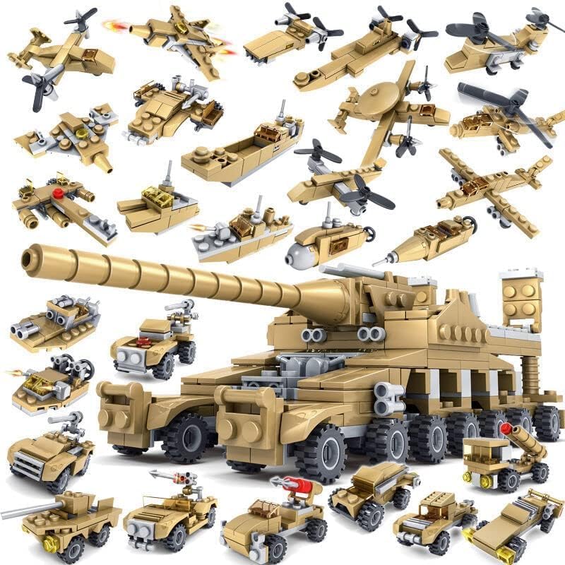 ENHANA 16 en 1 bloque de construcción del ejército tanque de juguete de construcción de tanque de mamut con vehículos tácticos, tanques militares,