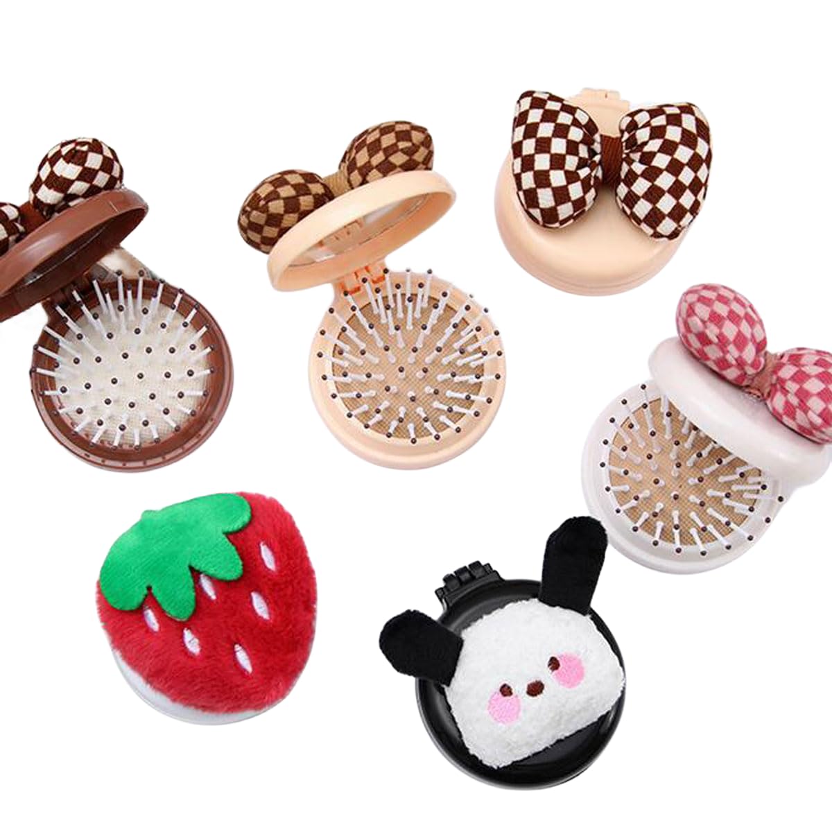 6 mini cepillos de pelo de viaje, cepillo de pelo plegable con peine de viaje plegable con espejo para mujeres y niñas (estilo aleatorio)