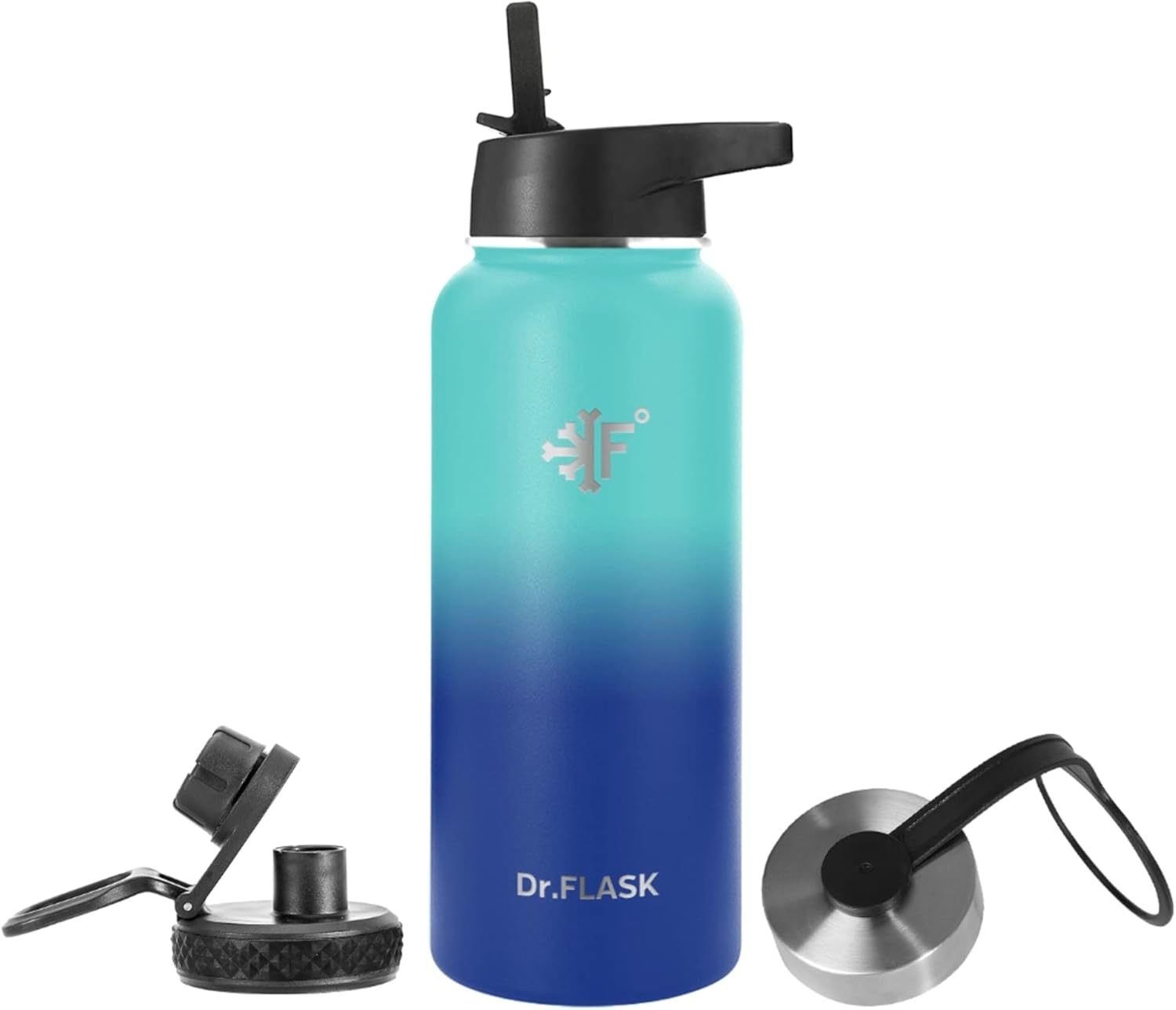 Botella de agua deportiva de 32 oz, 3 tapas (tapa con pajilla), a prueba de fugas de acero inoxidable con aislamiento al vacío, doble pared, taza