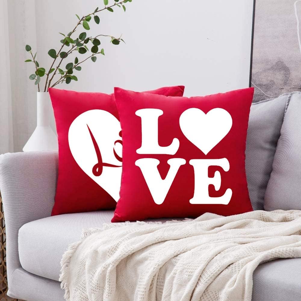 LOZACHE Juego de 2 fundas de almohada para el día de San Valentín de 18 x 18 pulgadas, decoración navideña con corazón rojo para decoración del