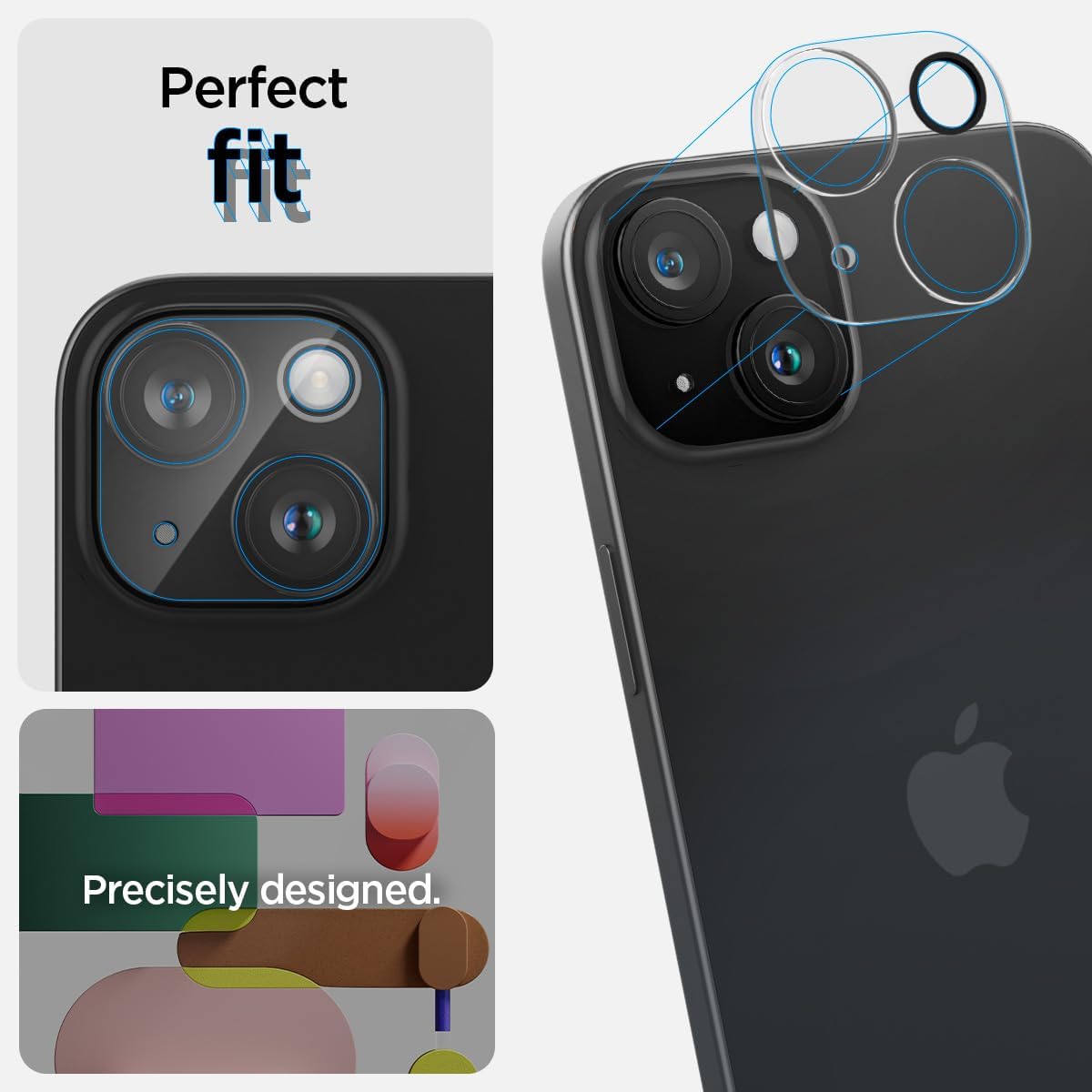 Spigen GlasTR Optik – Protector de pantalla para lente de cámara diseñado para iPhone 15 PlusiPhone 15 compatible con fundas, transparente (paquete