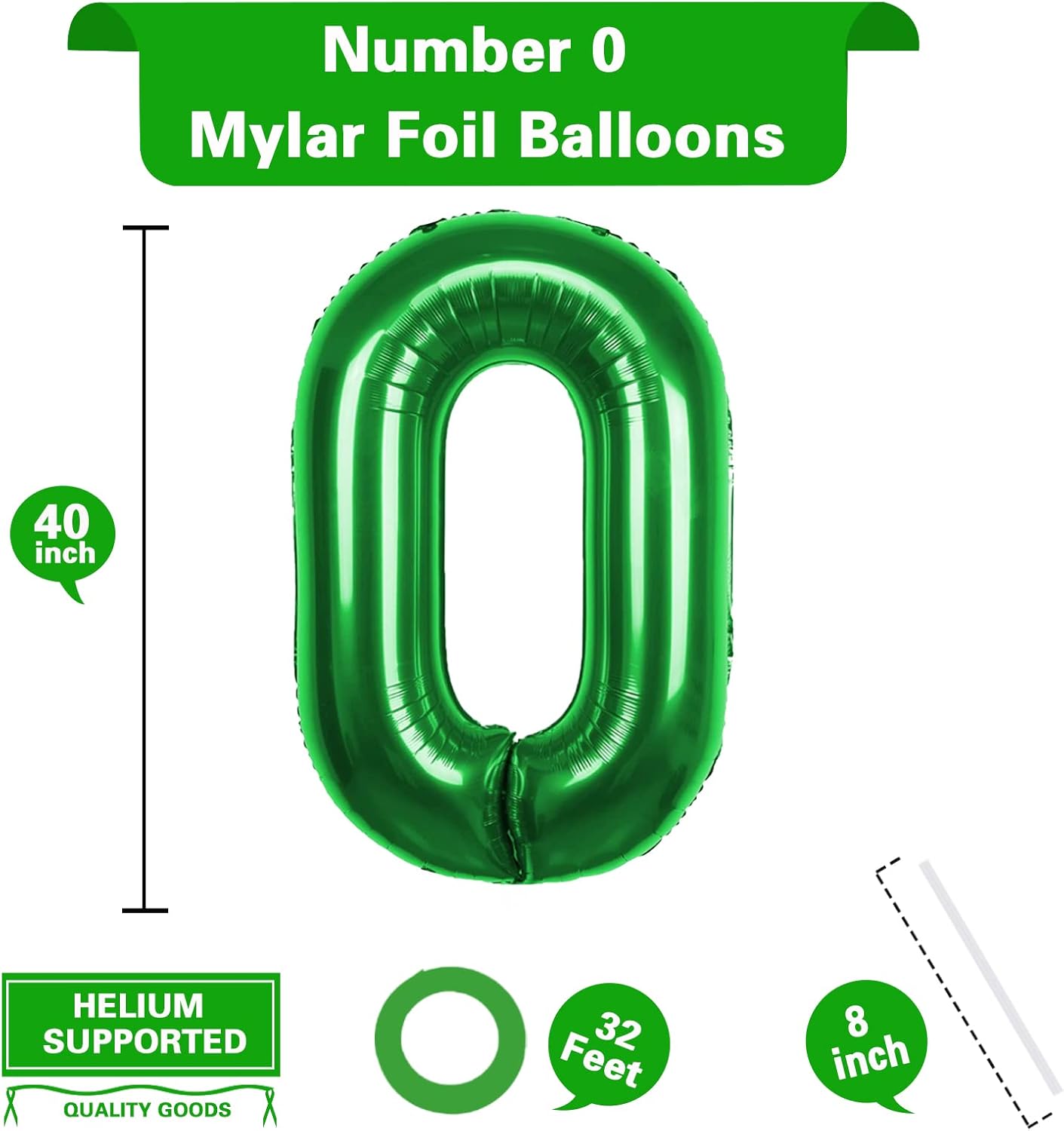 Globo verde gigante del número 0 de 40 pulgadas, globos de helio de Mylar para fiestas de cumpleaños, decoraciones de cumpleaños para niños,