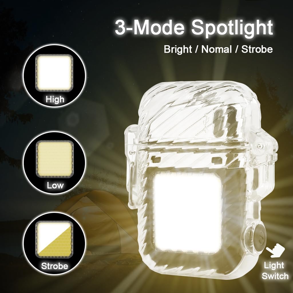 SUPRUS Encendedor luminoso con 3 modos de linterna, resistente al viento, impermeable, encendedor eléctrico recargable, encendedor de plasma de