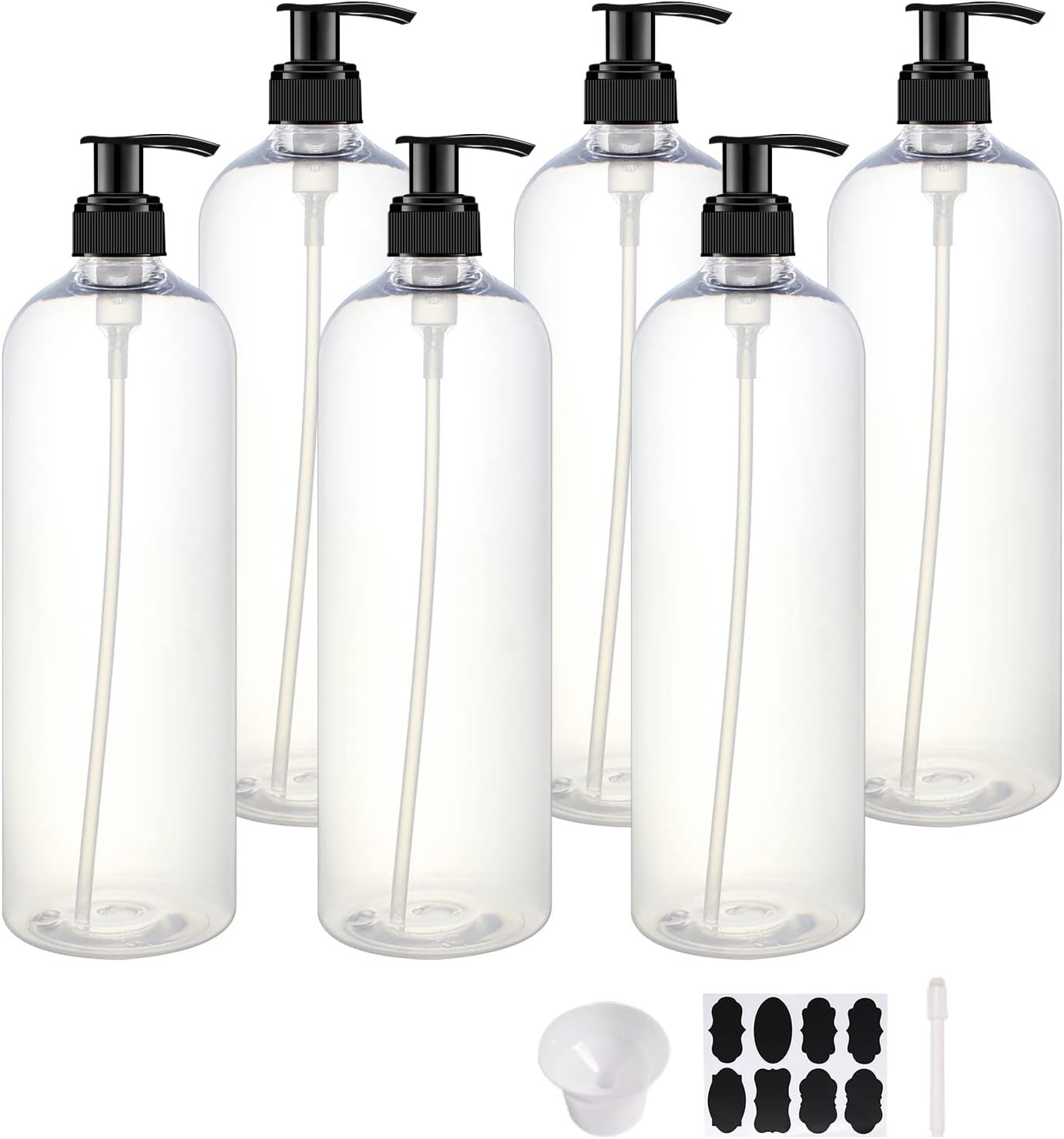Paquete de 6 botellas dispensadoras de champú y acondicionador de 32 onzas con bomba para acondicionador, jabón, lociones, dispensador de botellas