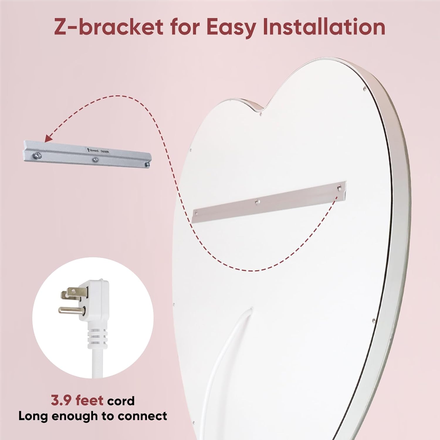 BesMirror Espejo de baño LED con luces en forma de corazón de 28 x 28 pulgadas, antiempañamiento frontal iluminado en la pared, espejo de tocador