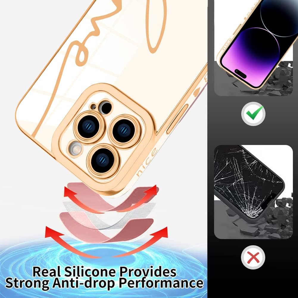 Fiyart Diseñada para iPhone 14 Pro Max, bonita funda chapada en amor para mujeres y niñas, con protector de pantalla, protector de cámara, cubierta
