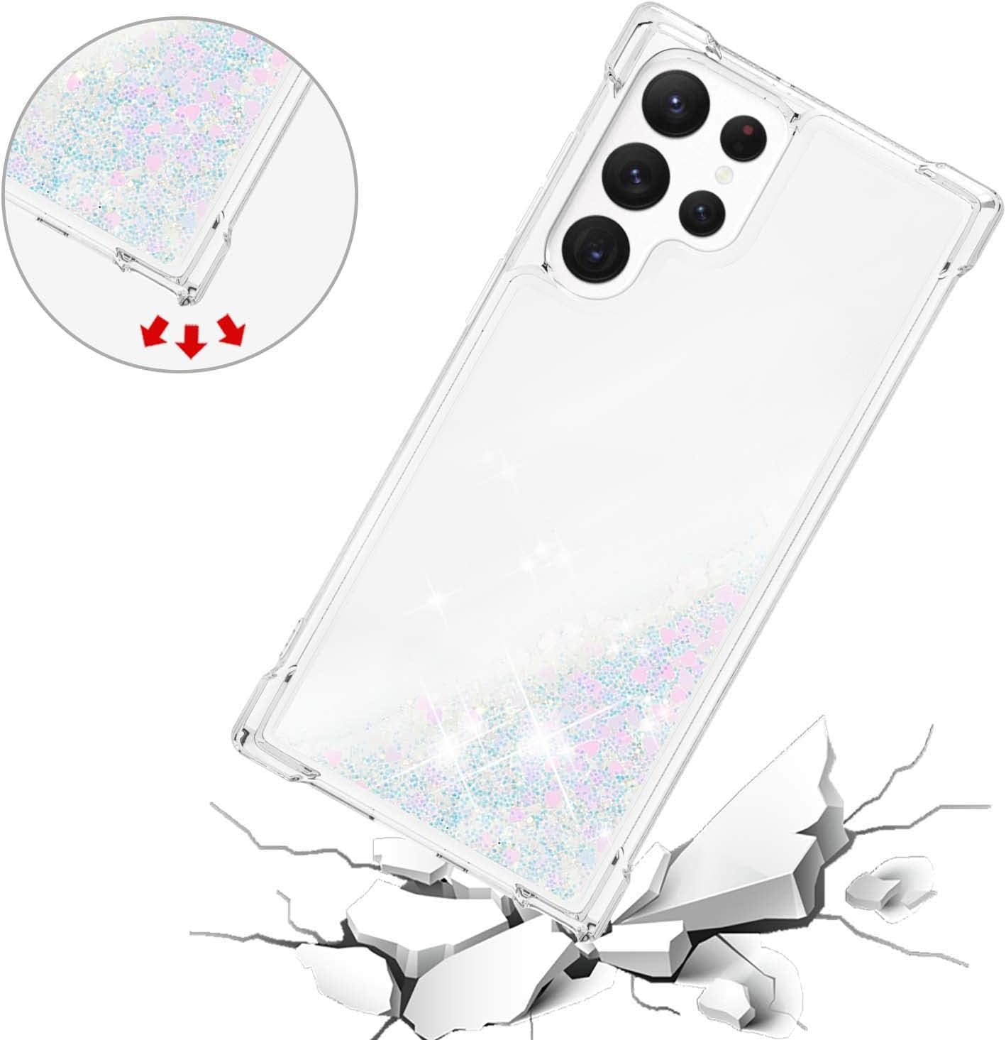 Monwutong LSWT – Funda delgada para Samsung Galaxy S22 Ultra, con efecto de arena movediza líquida con purpurina, silicona suave TPU con lente de
