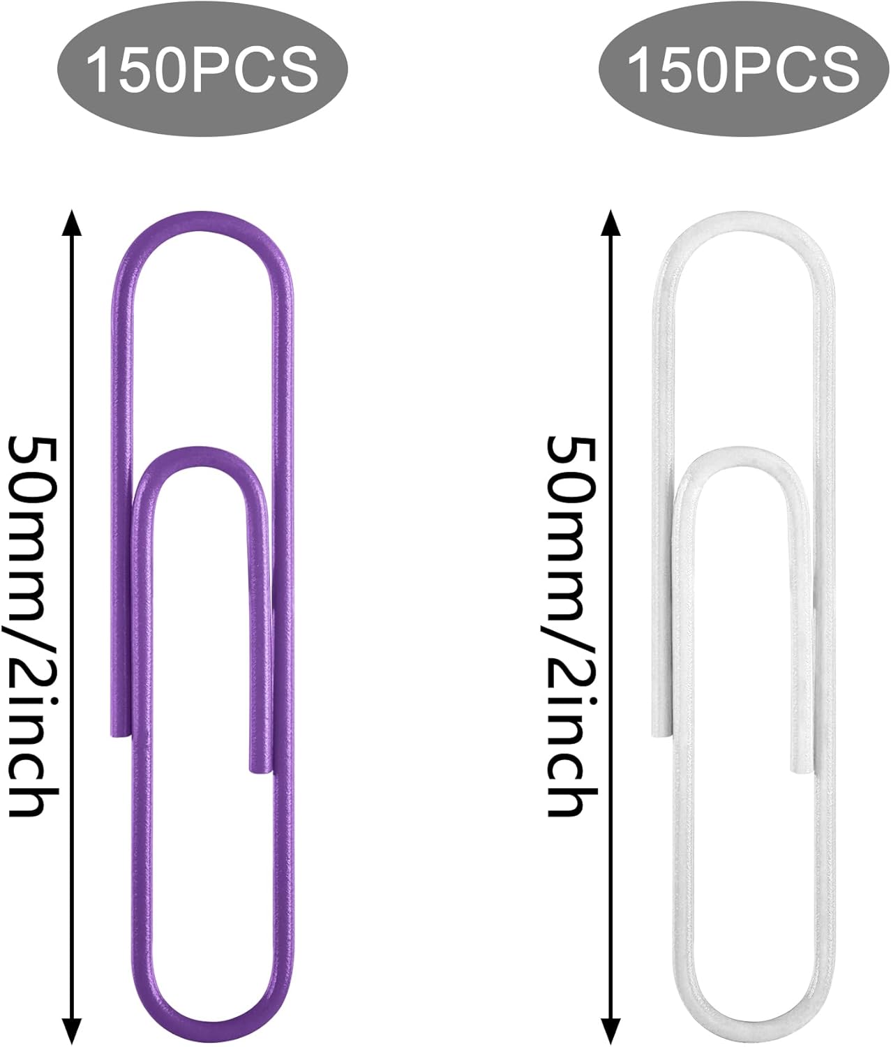 300 clips de papel jumbo, clips grandes de color morado y blanco, clip de papel de 2 pulgadas (1.969 in) para organización de documentos de oficina