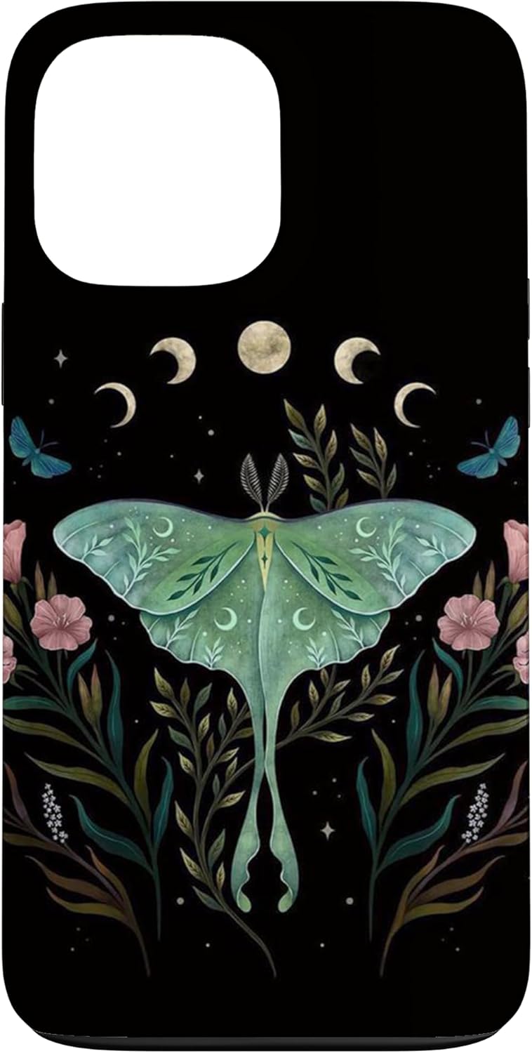 Funda estética Witchy Luna Moth Flower Floral Moon Phases para iPhone 13 Pro Max