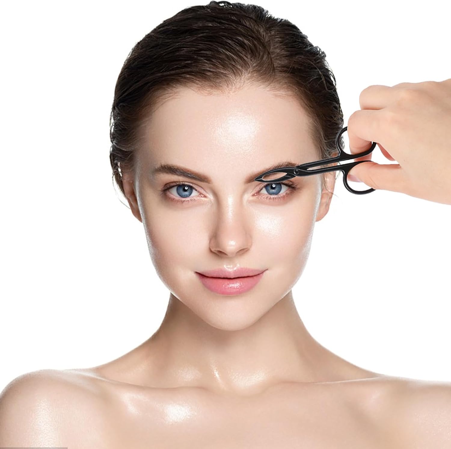 2 pinzas con mango de tijera, punta recta, pinzas para cejas en forma de pinzas para depilación facial (negro y negro)
