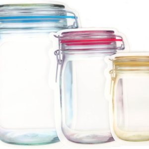60 bolsas de almacenamiento de 3 colores mixtos para ahorro de alimentos, con patrón de tarro de masón, reutilizables, portátiles, con cremallera, 60 bolsas de almacenamiento de 3 colores mixtos para ahorro de alimentos, con patrón de tarro de masón, reutilizables, portátiles, con cremallera,