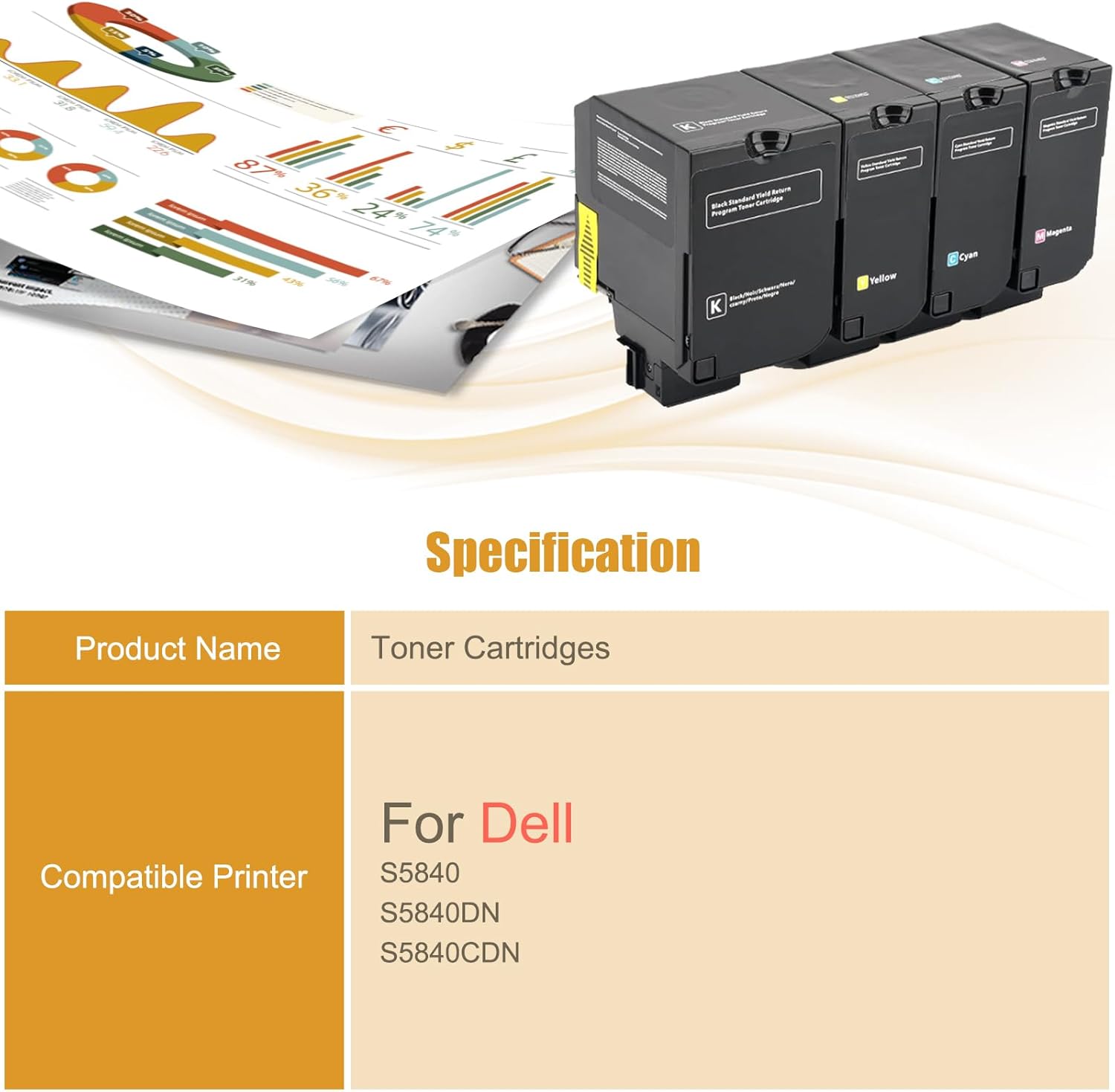 Compatible con cartuchos de tóner Dell S5840CDN, trabajo de alto rendimiento para impresora Dell S5840 S5840DN S5840CDN, rendimiento estimado de