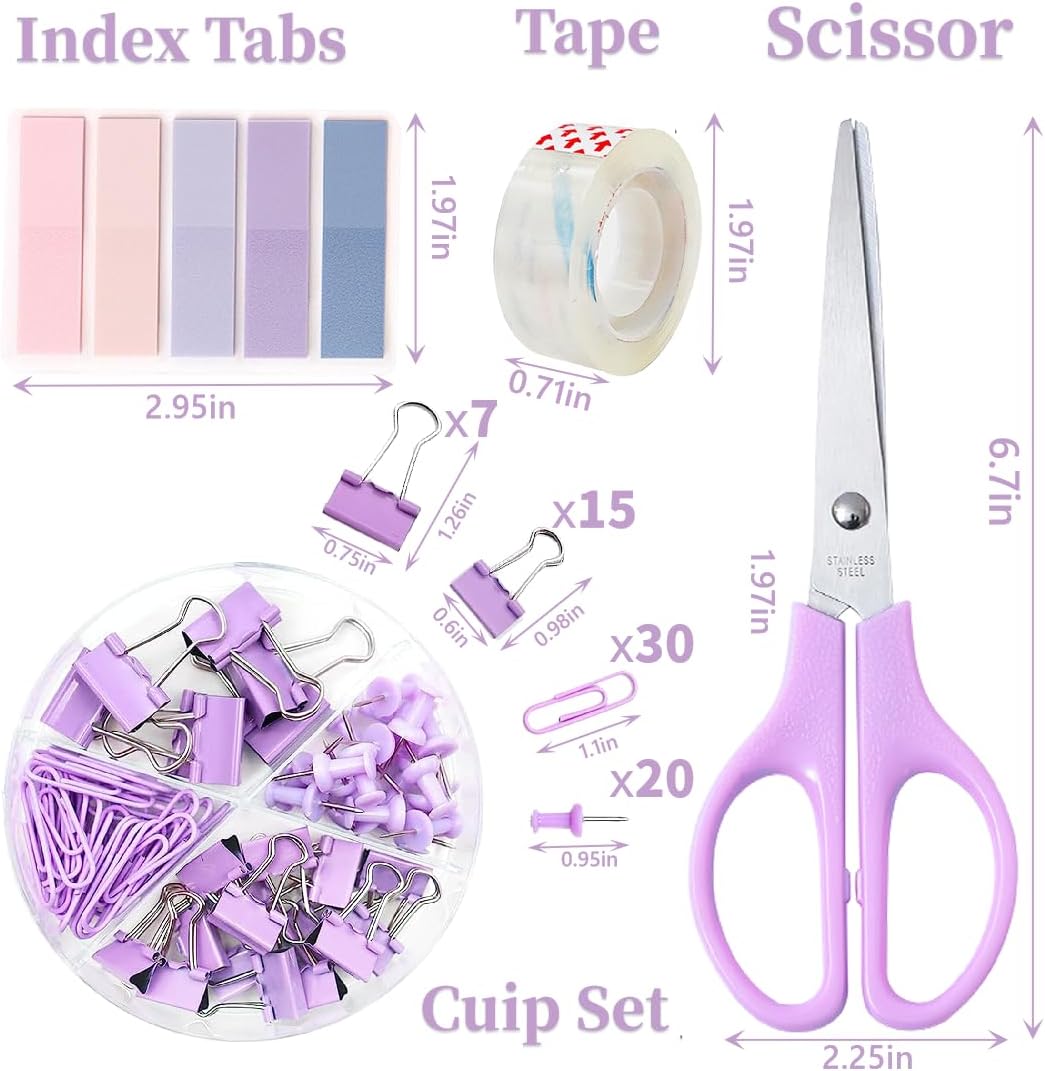 Suministros de oficina morados, suministros y accesorios de oficina morados, juego de grapadora púrpura y dispensador de cinta para mujeres,