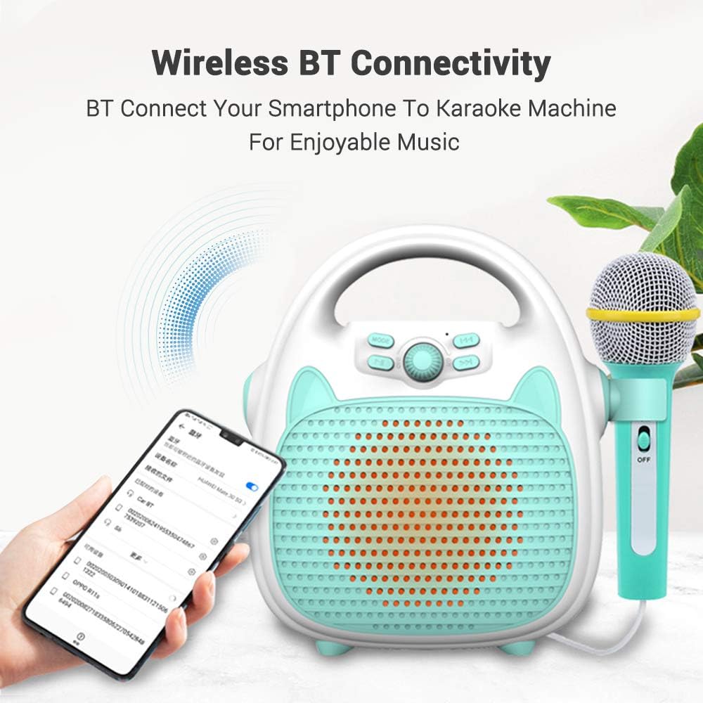JINGFENG Máquina de karaoke recargable portátil con micrófono BTtarjeta de memorialuces de conectividad USB para niños y niñas