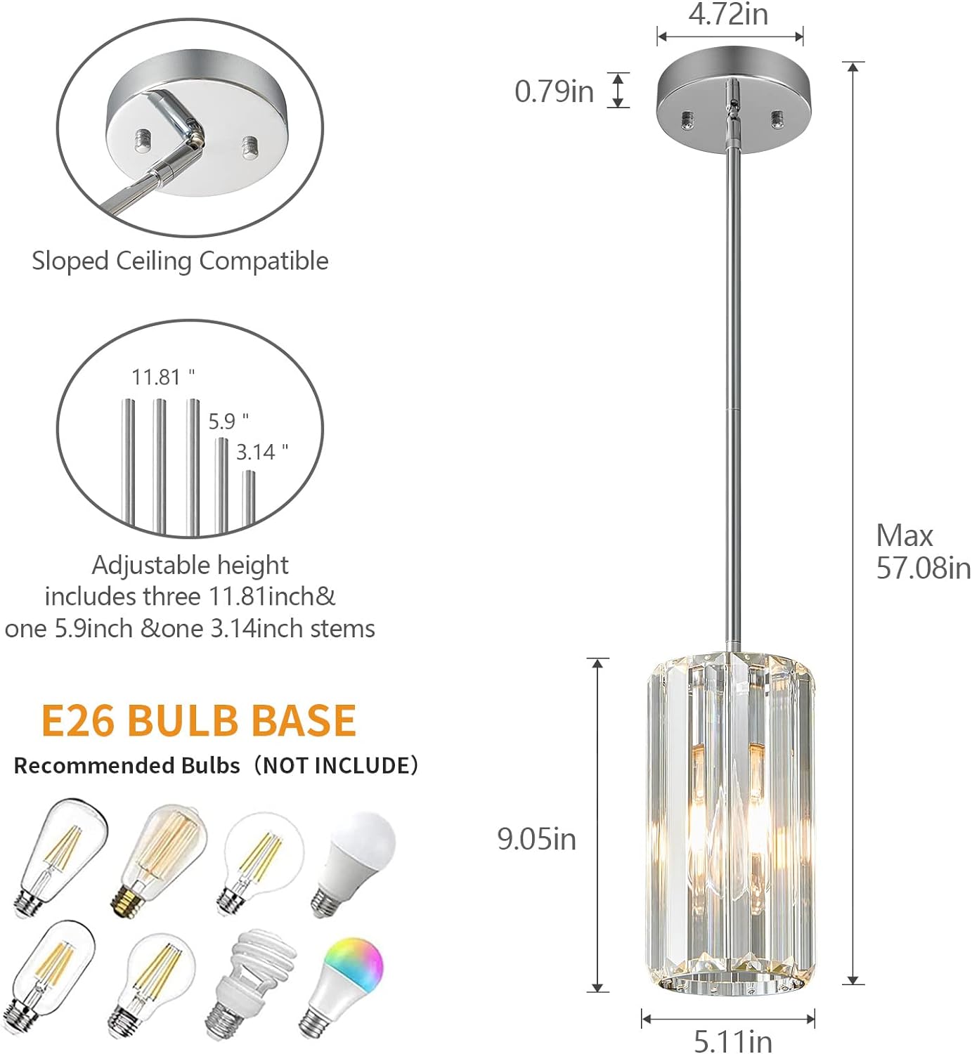 Iluminación colgante cromada, lámpara colgante moderna, mini candelabros de cristal, lámpara colgante ajustable para cocina, isla, comedor, pasillo,