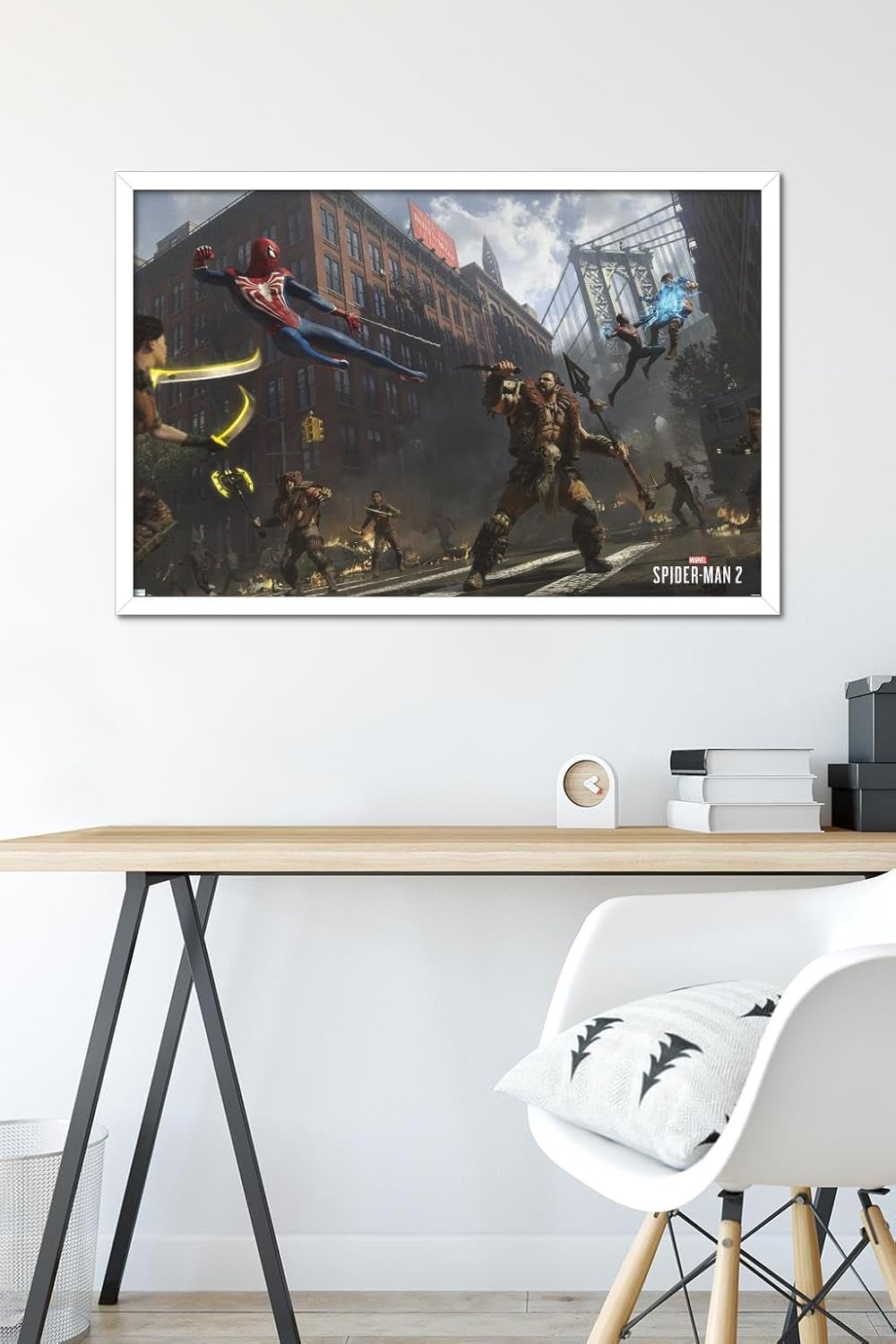 Trends International Marvel’s Spider-Man 2 – Póster de pared de lucha callejera con Kraven, 22.37 x 34.00 pulgadas, versión enmarcada en blanco