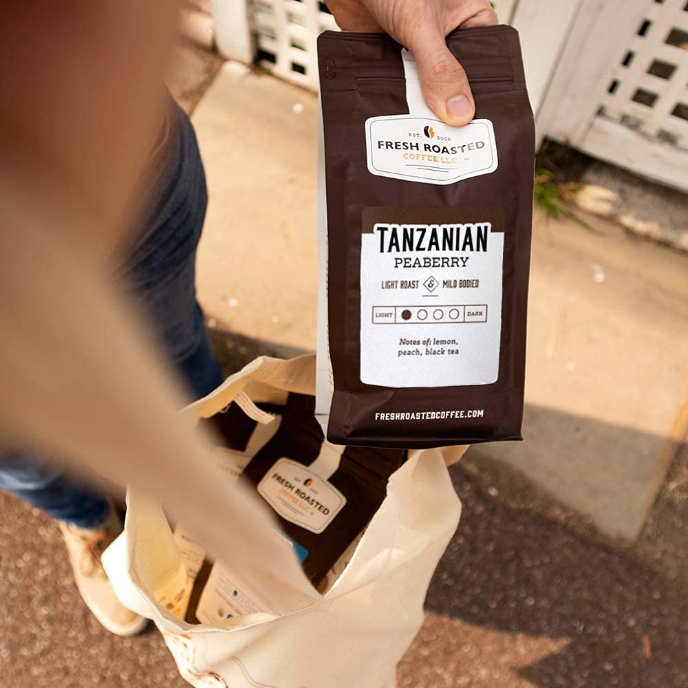 Fresh Roasted Coffee, Tanzanian Peaberry, 12 onzas, tostado ligero, Kosher, grano entero