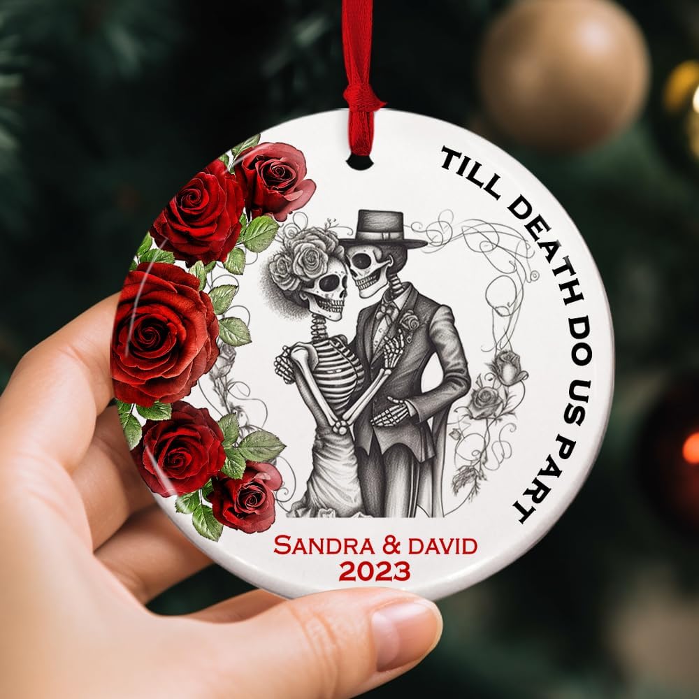 Adorno de esqueleto personalizado para pareja, hasta que la muerte nos separe, San Valentín, boda, Halloween para él y ella, decoración gótica para