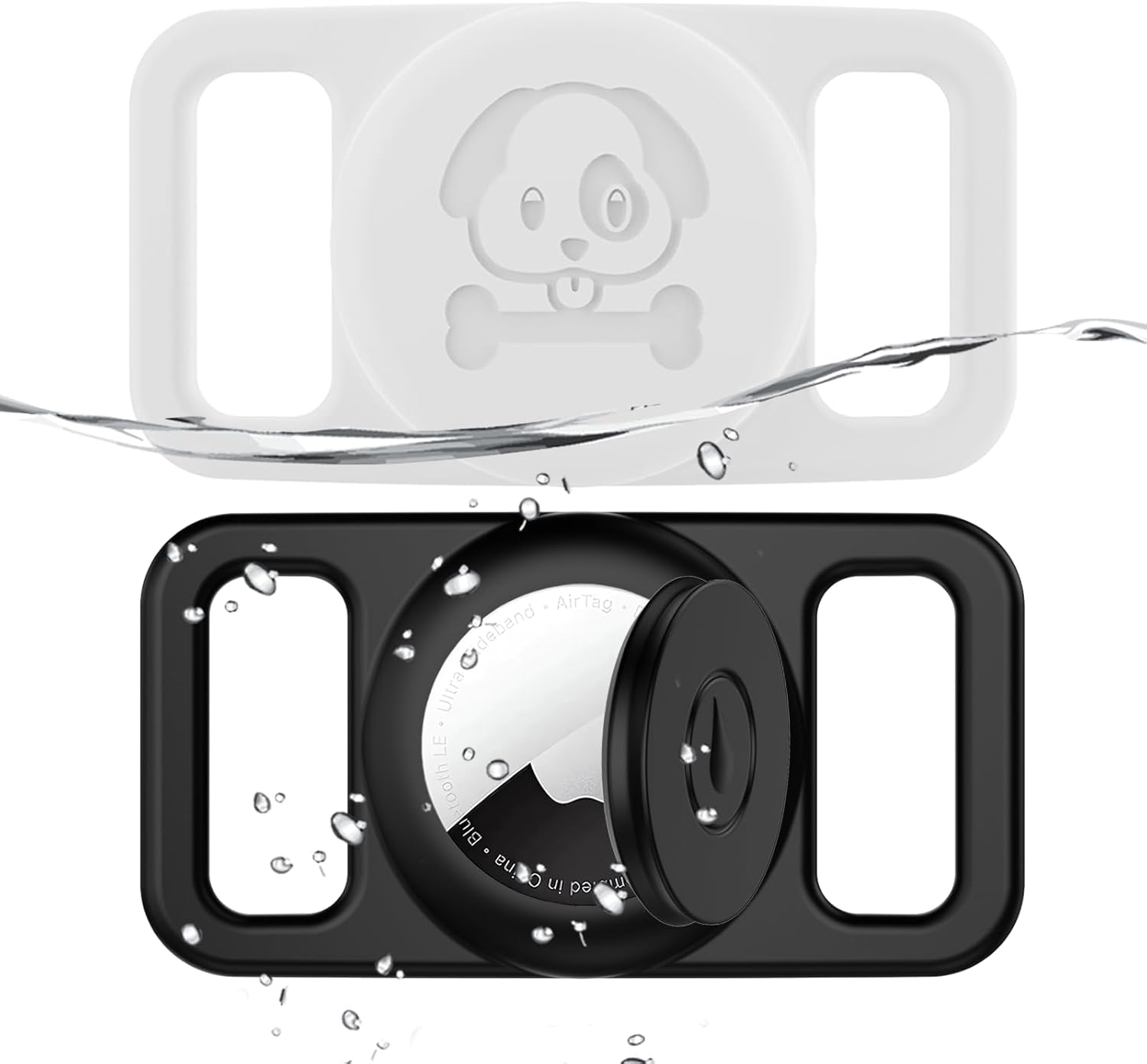 Paquete de 2 soportes impermeables para collar de perro AirTag compatibles con Apple AirTag, soporte de silicona oculto para Airtag Tracker,