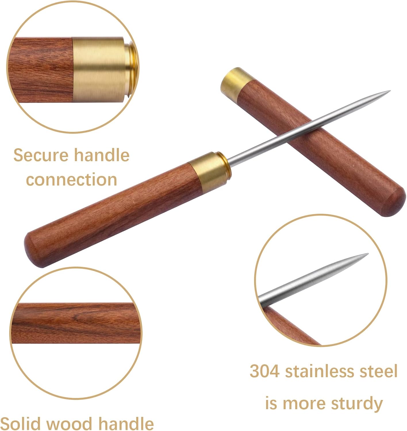 Palillos de hielo de 9 pulgadas con mango de madera de acero inoxidable con cubierta para cocina, bares, camareros, pícnics, camping y restaurante
