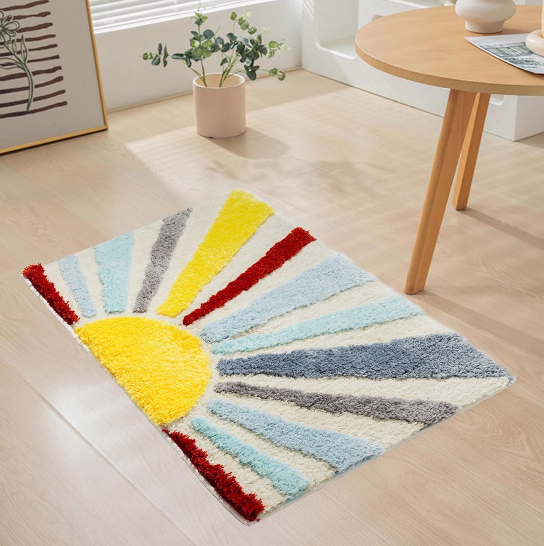 Urtlmaji Alfombra de baño retro para el sol, divertida, bonita, bohemia, antideslizante, de microfibra de felpa, para niños pequeños, minimalista,