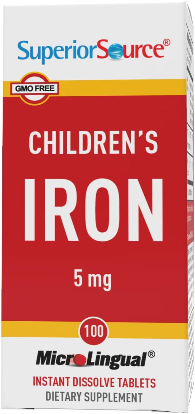 Superior Source Hierro infantil de 5 mg, fumarato ferroso, tabletas microlingües de disolución rápida debajo de la lengua, 100 unidades, de fácil