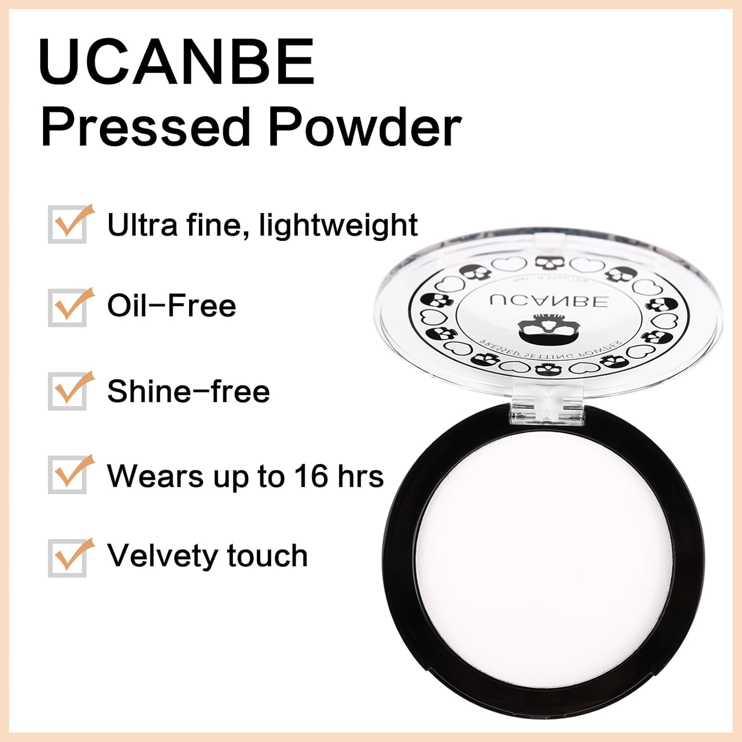 UCANBE Polvo fijador prensado blanco para efectos especiales y maquillaje de Halloween, polvo de acabado mate translúcido, polvo facial blanco para