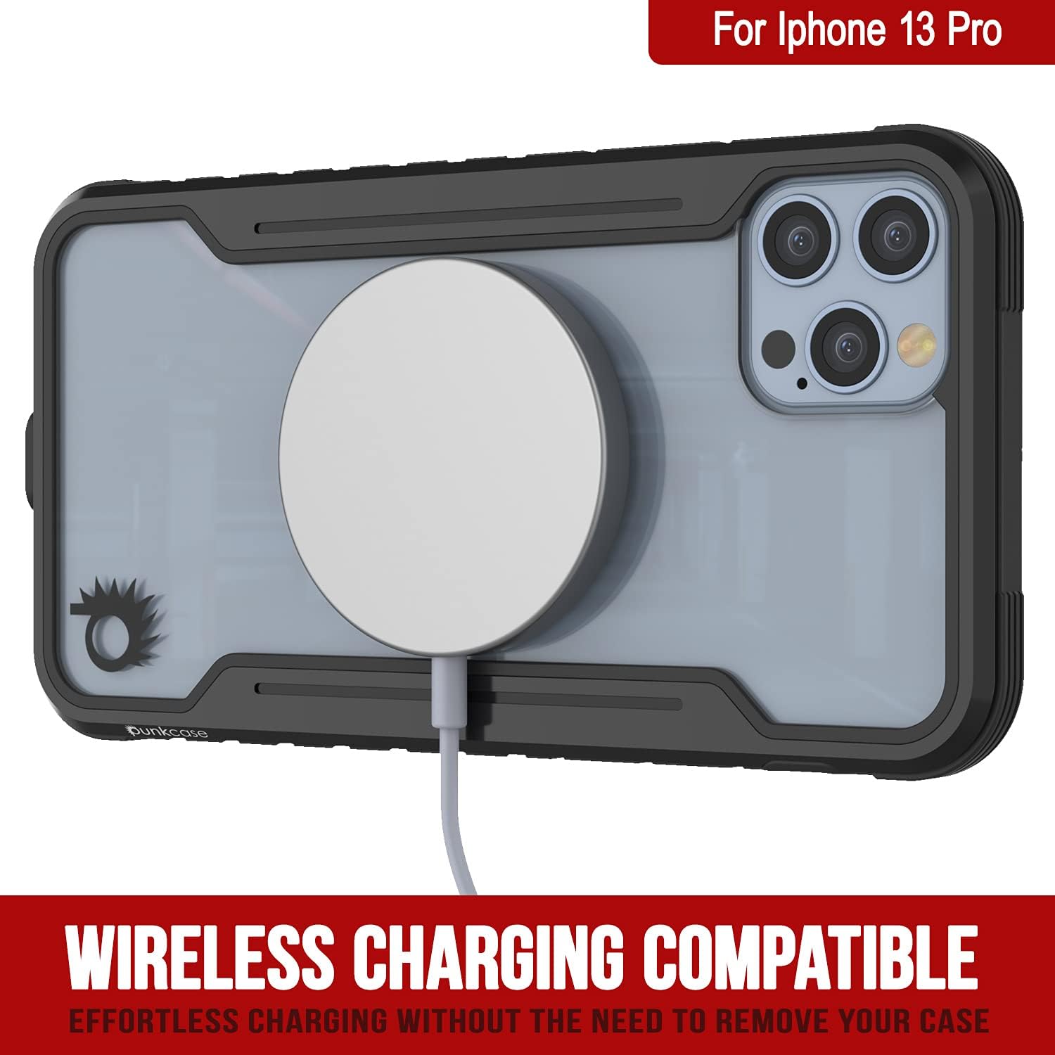 Punkcase Diseñada para iPhone 13 Pro Armor Stealth Series funda protectora de grado militar con marco de aluminio parte trasera transparente Máxima