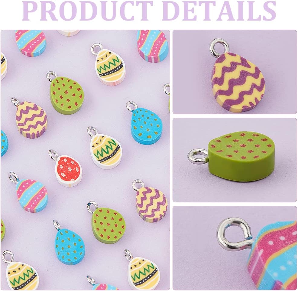 CHGCRAFT 144 dijes de arcilla polimérica de huevo de Pascua de 6 estilos, colgante de arcilla suave para decoración de Pascua, rellenos de huevos y