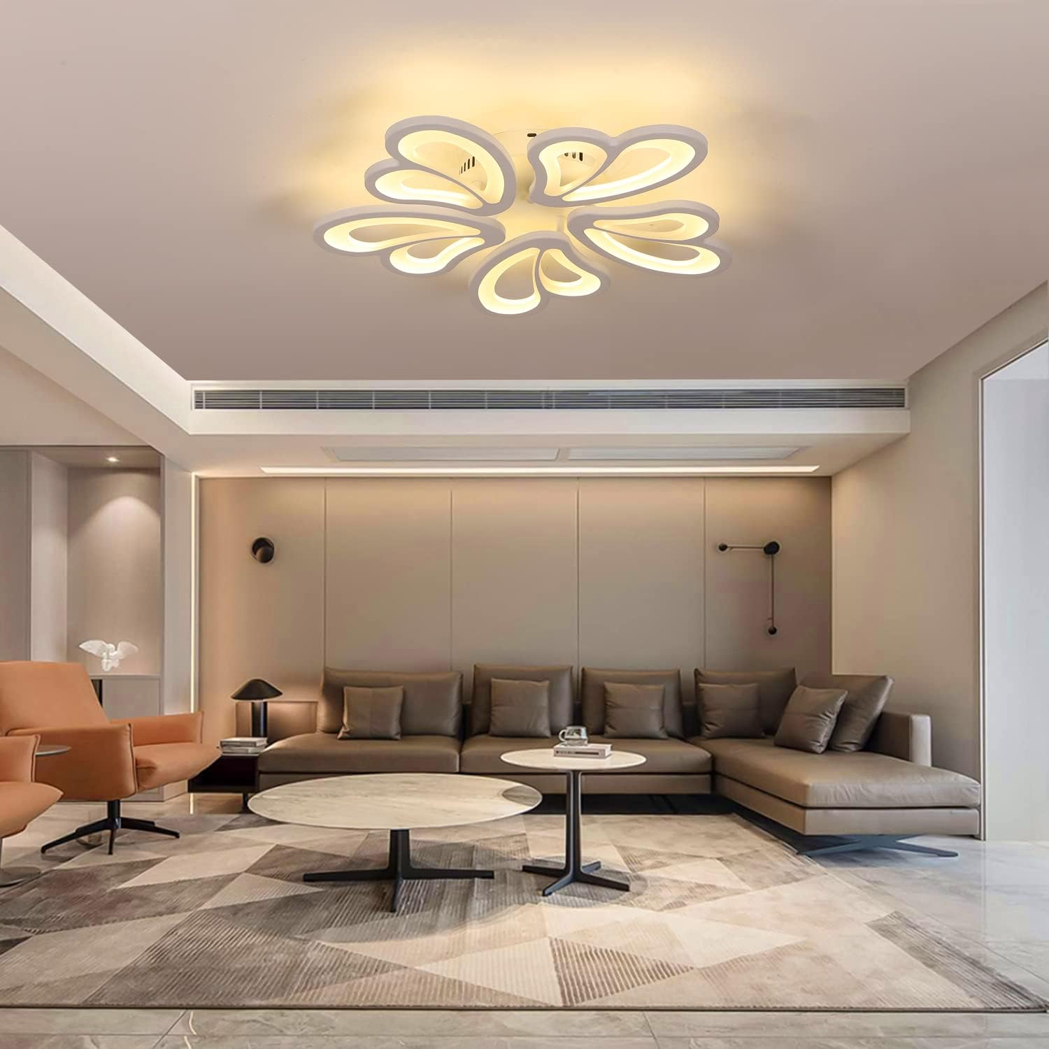 Lámpara de techo moderna, lámpara de techo de acrílico moderna de 55 W, lámpara LED con forma de flor de metal para sala de estar, dormitorio,