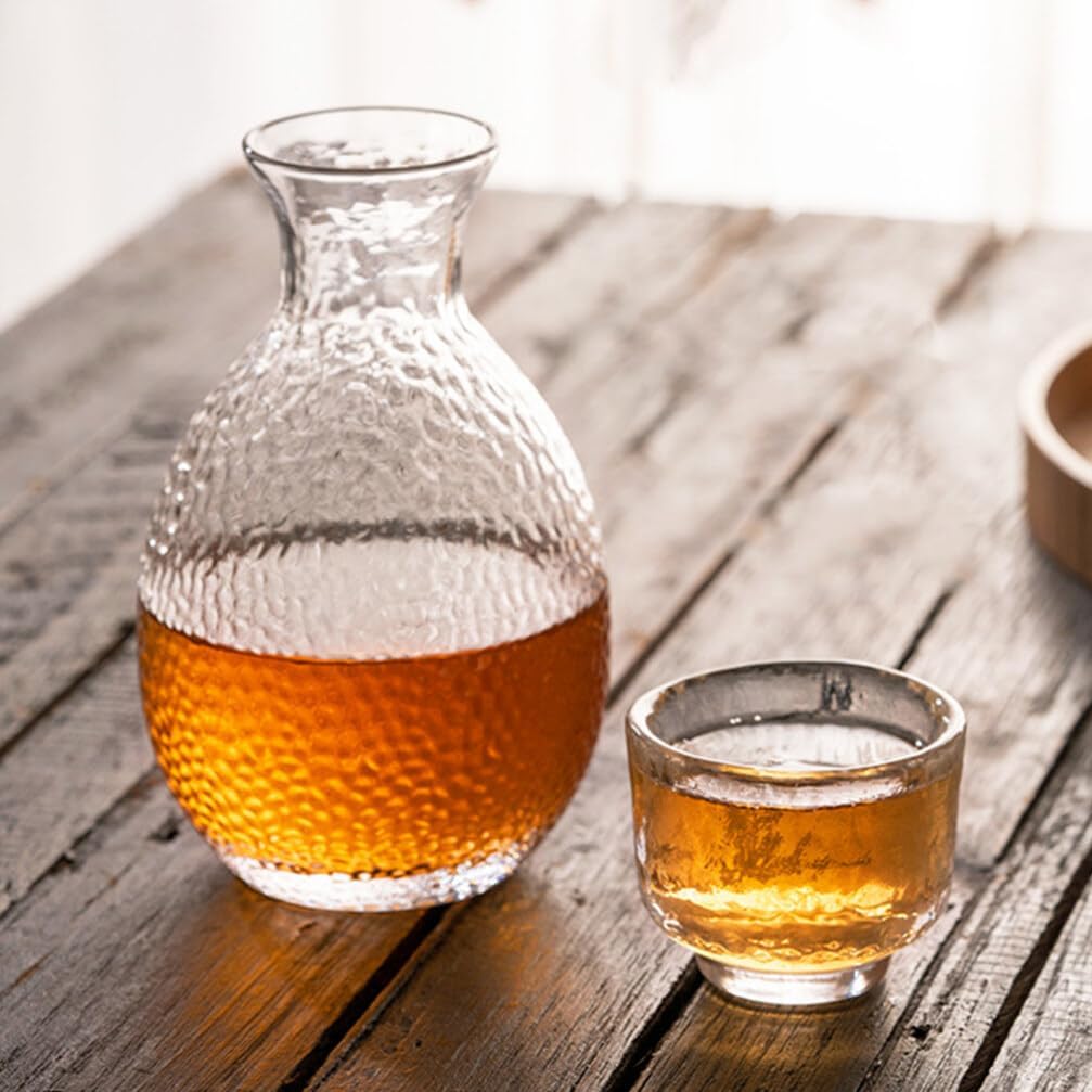 UPKOCH Botella de vidrio para sake japonés, botella de cristal de sake tradicional, jarra de vino chino, jarra de servir sake refrigerada, jarras de