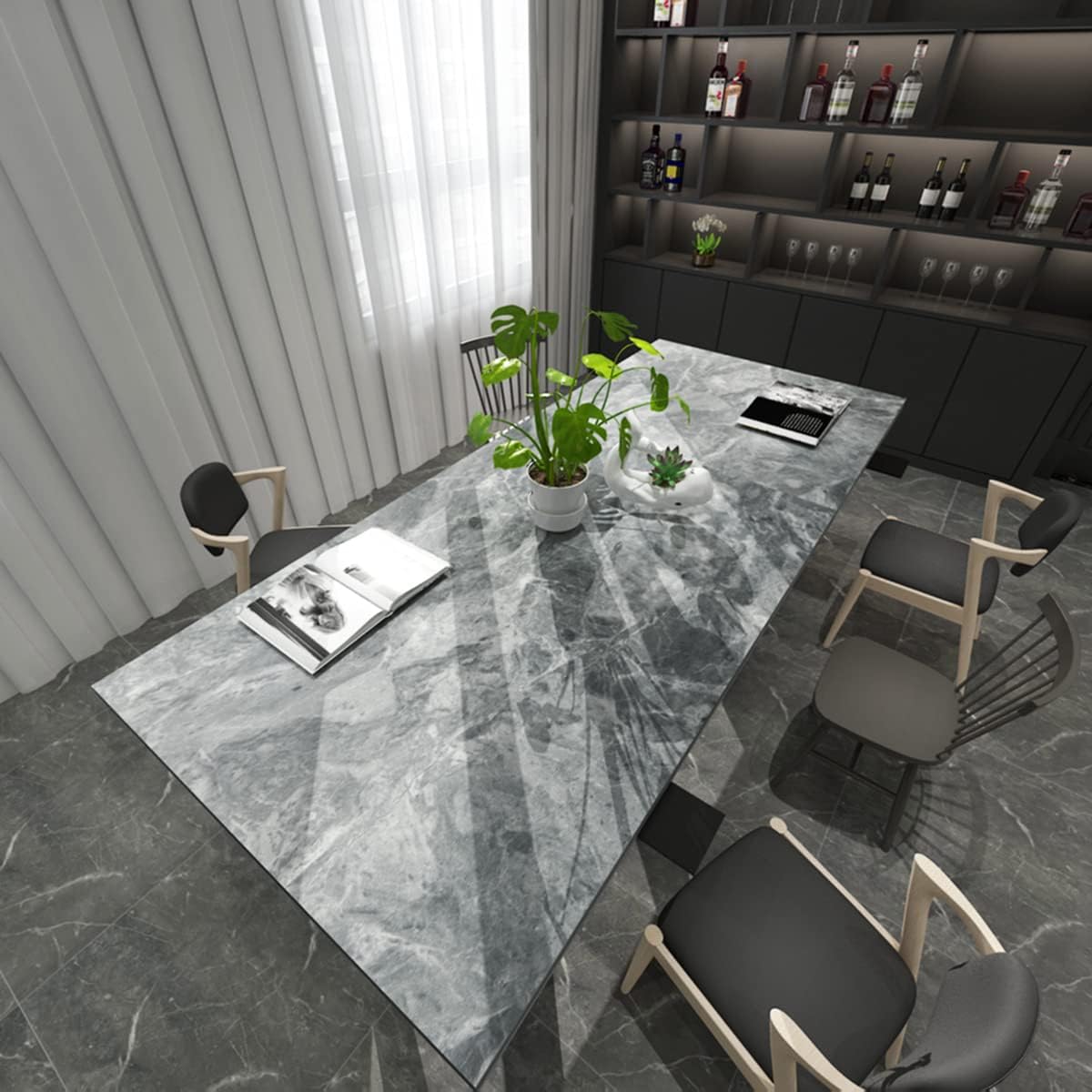 TOTIO Papel tapiz de mármol gris ultra ancho de 31.5 x 315 pulgadas, adhesivo mate grueso, impermeable, granito gris oscuro, textura de granito,