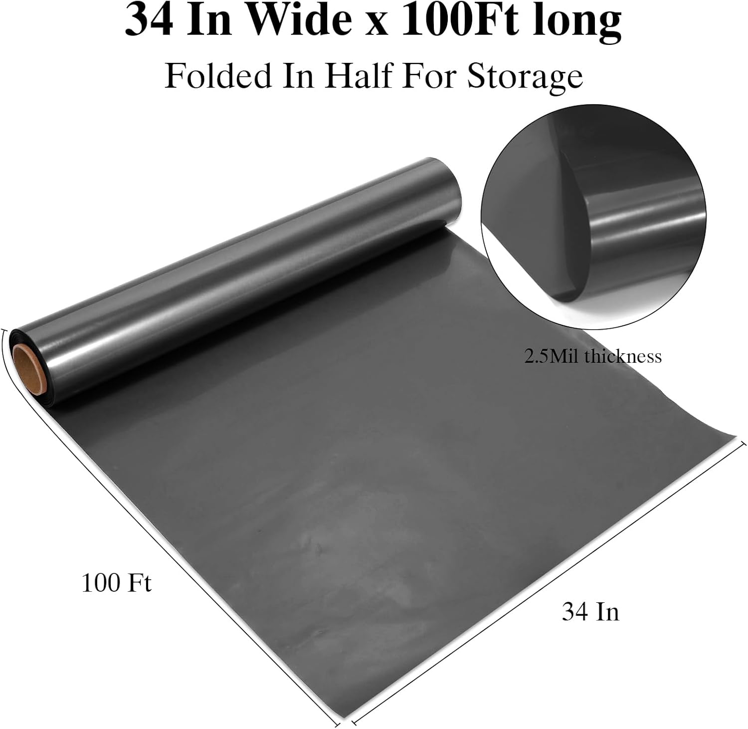HiloPack Rollo de celofán negro, 34 pulgadas plegado a 17 pulgadas x 100 pies de largo, papel de regalo de plástico de 3 mil de grosor para cestas
