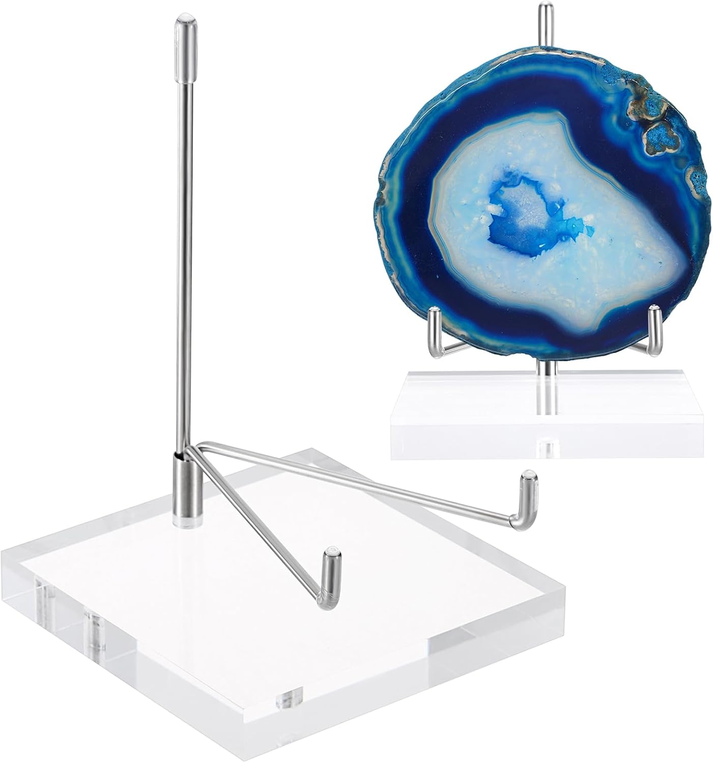 Hipiwe Caballete de exhibición de metal ajustable con base acrílica, soporte para caballete de exhibición para geodas de coral fósil, cristales de